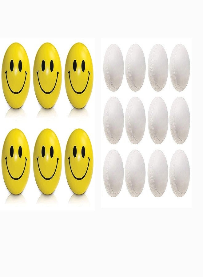 KLEAM Moolyavaan Products Plastic Cricket Training Ball White Toy Balls for Cricket with Happy Smile Funny Cute Face Anti Stress Slow Rising Squeeze Ball (Pack of 24+24) - Image 1
