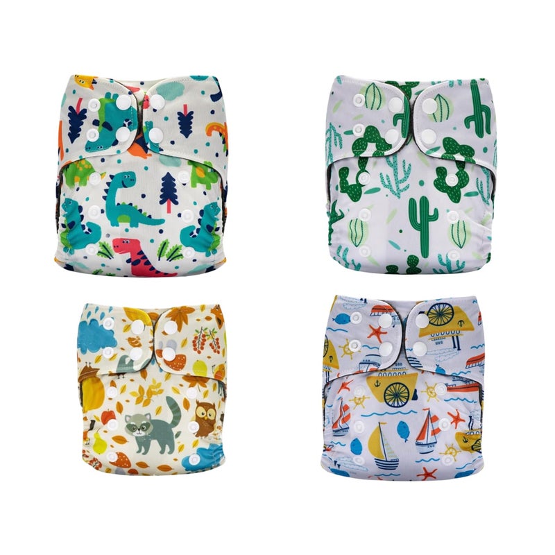 MOMSARC Cotton Cloth Diapers For Baby, Washable & Reusable Cotton Langot for New Born 0-3 Years, Freesize Leak Proof Diapers with Quick Dry Pad + 4 Insert Pads, Reduces Rash,(Multicolur, 4 Combo Pack) - Image 1