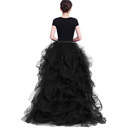 WDPL Women's Long High Low Skirts Maxi Ruffles Birthday Party Tulle Skirt (Black, Large) - Image 5