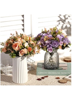 KASTWAVE Artificial Flowers, Fake Peony Silk Hydrangea Flower Bouquet Fall Rose Flowers, Wedding Bouquets Flowers Party Bridal  Home Decorations Silk Flowers (Orange)  - Image 2