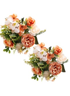 KASTWAVE Artificial Flowers, Fake Peony Silk Hydrangea Flower Bouquet Fall Rose Flowers, Wedding Bouquets Flowers Party Bridal  Home Decorations Silk Flowers (Orange)  - Image 1