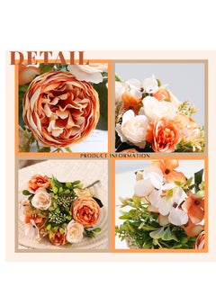 KASTWAVE Artificial Flowers, Fake Peony Silk Hydrangea Flower Bouquet Fall Rose Flowers, Wedding Bouquets Flowers Party Bridal  Home Decorations Silk Flowers (Orange)  - Image 3