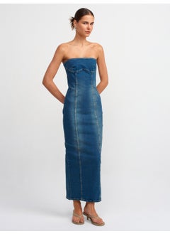Dilvin 90535 Lycra Long Strapless Denim Dress-Tint  - Image 1