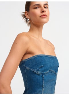 Dilvin 90535 Lycra Long Strapless Denim Dress-Tint  - Image 3