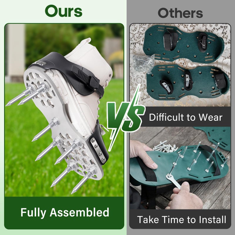 Aerator Shoes, Lawn Aerator Shoes for Grass with 5mm Metal Sole, Aeration Shoes for Lawn with Adjustable Straps and Buckle, Fully Assembled Aerating Shoes for Lawn with Bend-Resistant Spikes - Beige - Image 4