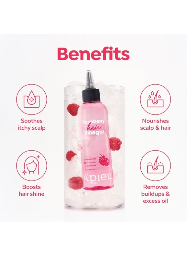 A'pieu Raspberry Hair Vinegar 200ml – Scalp Balancing Paraben & Sulfate Free Hair Treatment for Shiny Hair - Image 5