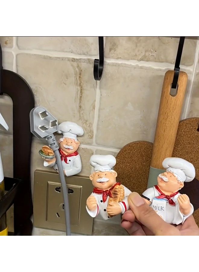 4 PCS Cartoon Chef Adhesive Hooks For Wall Organizing Power Cords Accessories - Image 4