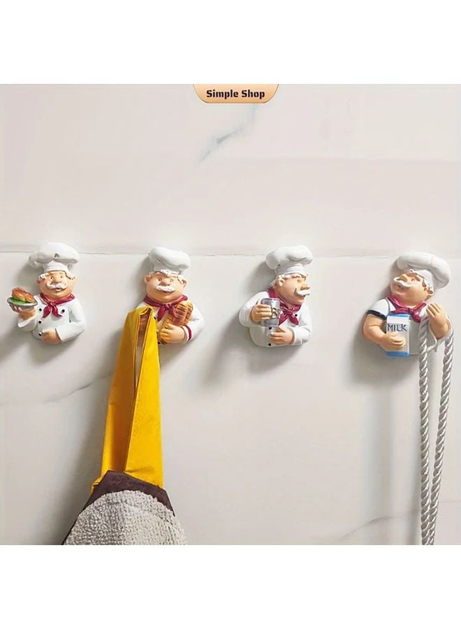 4 PCS Cartoon Chef Adhesive Hooks For Wall Organizing Power Cords Accessories - Image 2