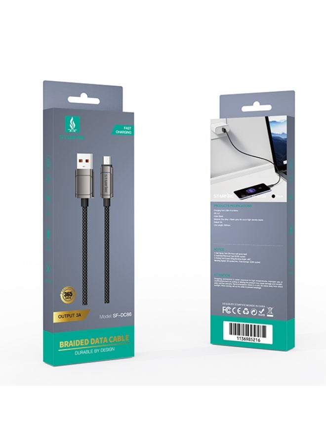 Starfire Micro USB Cable, Premium Zinc Alloy & 48-Count High-Density Braided Charging Cord, 3A/10W Fast Sync & Charge, Tangle-Free 1M (Black-Gray) - Image 2