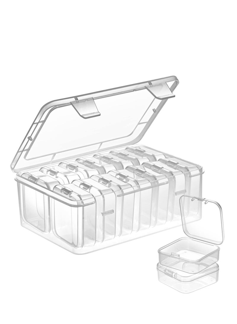 Arabest Small Bead Organiser, 15 Piece Plastic Storage Box, Mini Clear Bead Organiser with Hinged Lid and Rectangular Clear Craft Supplies Box  - Image 1