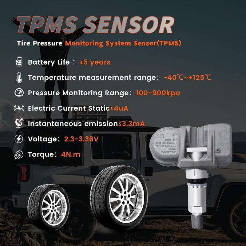 مجموعة من 1 مستشعر ضغط الإطارات TPMS 433MHZ متوافق مع 300C 300SRT Dodgers Leech Snake Bee & Snake Magnum Warhorse SRT SRT Honeybee بديل لـ # 56029400AD 56029400AE - Image 2