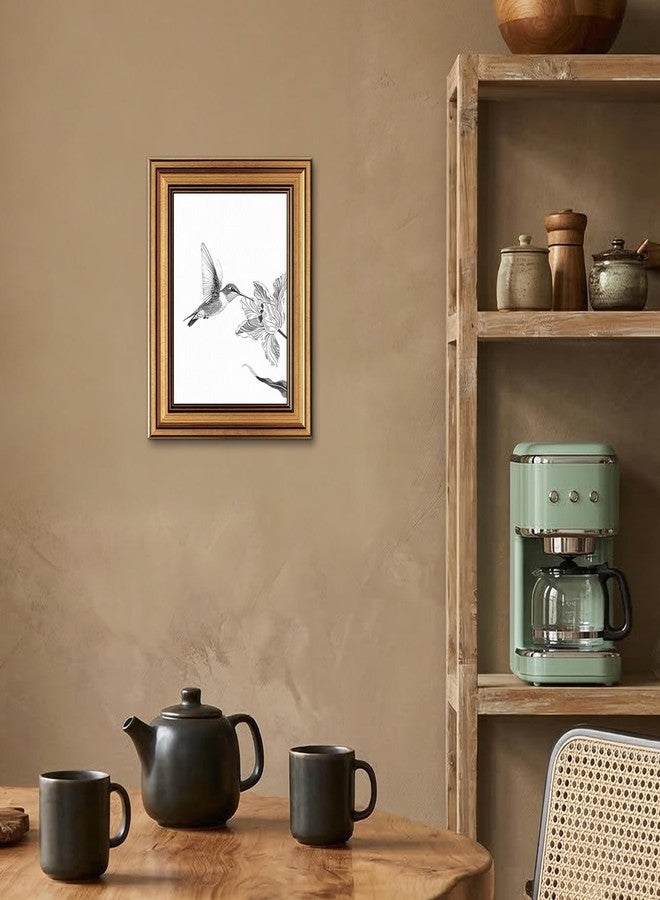 MASHDE Vintage Gold Framed Hummingbird Wall Art, Bird Floral Sketch Pictures Wall Decor for Living Room Bedroom Bathroom Office, Bird Art Gifts for Friends Family (8" × 10") - Image 2