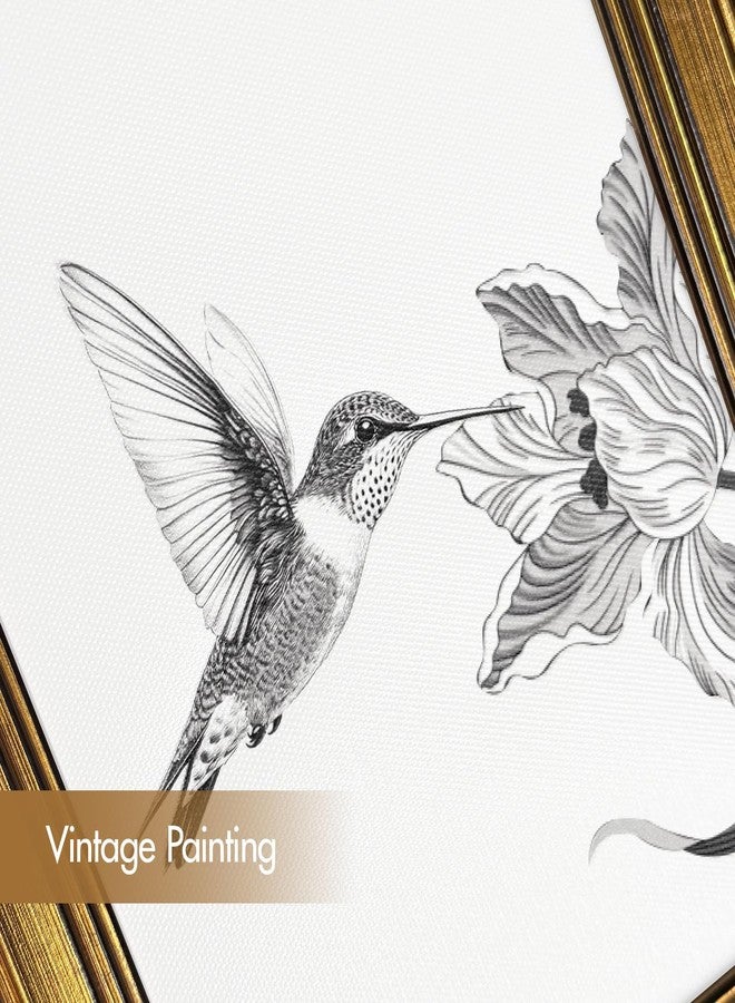 MASHDE Vintage Gold Framed Hummingbird Wall Art, Bird Floral Sketch Pictures Wall Decor for Living Room Bedroom Bathroom Office, Bird Art Gifts for Friends Family (8" × 10") - Image 5