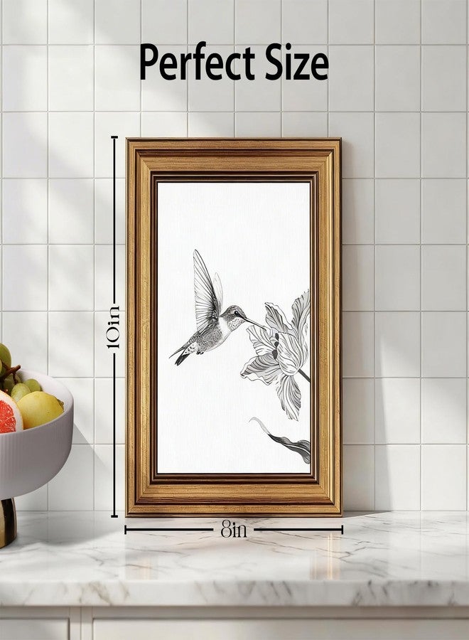 MASHDE Vintage Gold Framed Hummingbird Wall Art, Bird Floral Sketch Pictures Wall Decor for Living Room Bedroom Bathroom Office, Bird Art Gifts for Friends Family (8" × 10") - Image 3