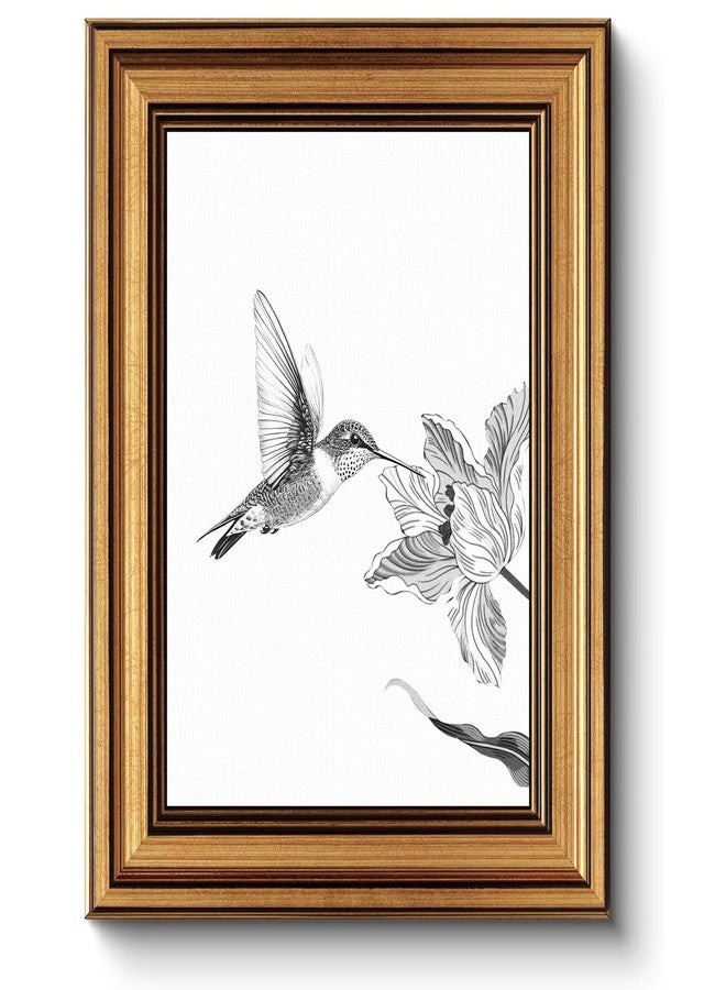 MASHDE Vintage Gold Framed Hummingbird Wall Art, Bird Floral Sketch Pictures Wall Decor for Living Room Bedroom Bathroom Office, Bird Art Gifts for Friends Family (8" × 10") - Image 1