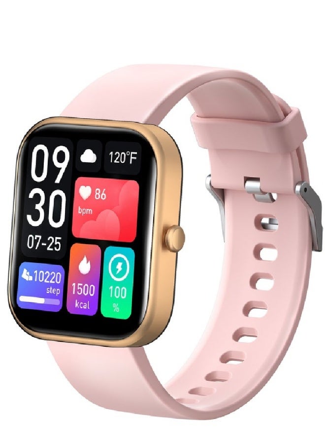 AROAQ GTS5 Smartwatch Call Version with Bluetooth Calling | 2.0" HD Full Touch Display, Heart Rate, SpO2 & Health Monitoring, Sports Modes, Waterproof Fitness Watch – Pink With Gold Dial