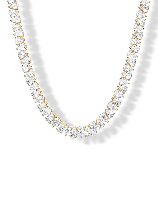 PAVOI CZ Tennis Necklace for Women, 14K Gold Plated, Yellow Gold, 18 Ines - Image 1