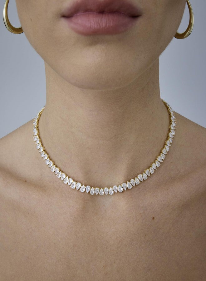 PAVOI CZ Tennis Necklace for Women, 14K Gold Plated, Yellow Gold, 18 Ines - Image 3