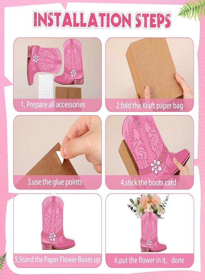 Weekgrat مجموعة ويكغرات المكونة من 8 قطع من صناديق الزهور على شكل أحذية رعاة البقر الغربية الوردية، مثالية لتزيين الطاولات، وحفلات أعياد الميلاد، وحفلات استقبال المولود، وحفلات الزفاف. - Image 4