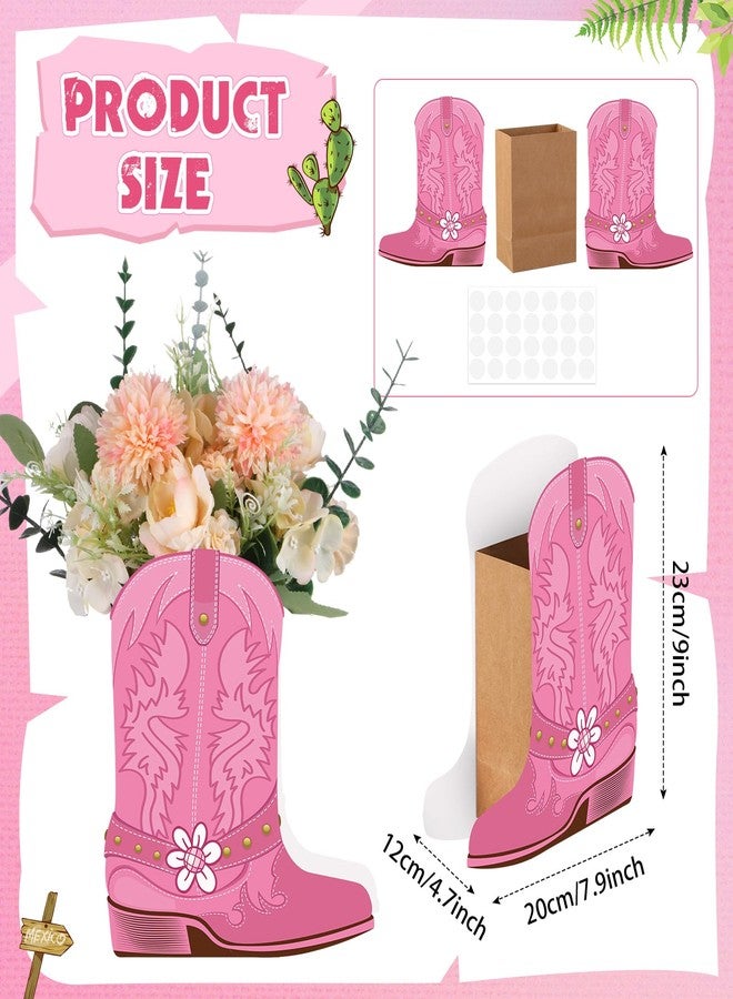 Weekgrat مجموعة ويكغرات المكونة من 8 قطع من صناديق الزهور على شكل أحذية رعاة البقر الغربية الوردية، مثالية لتزيين الطاولات، وحفلات أعياد الميلاد، وحفلات استقبال المولود، وحفلات الزفاف. - Image 2