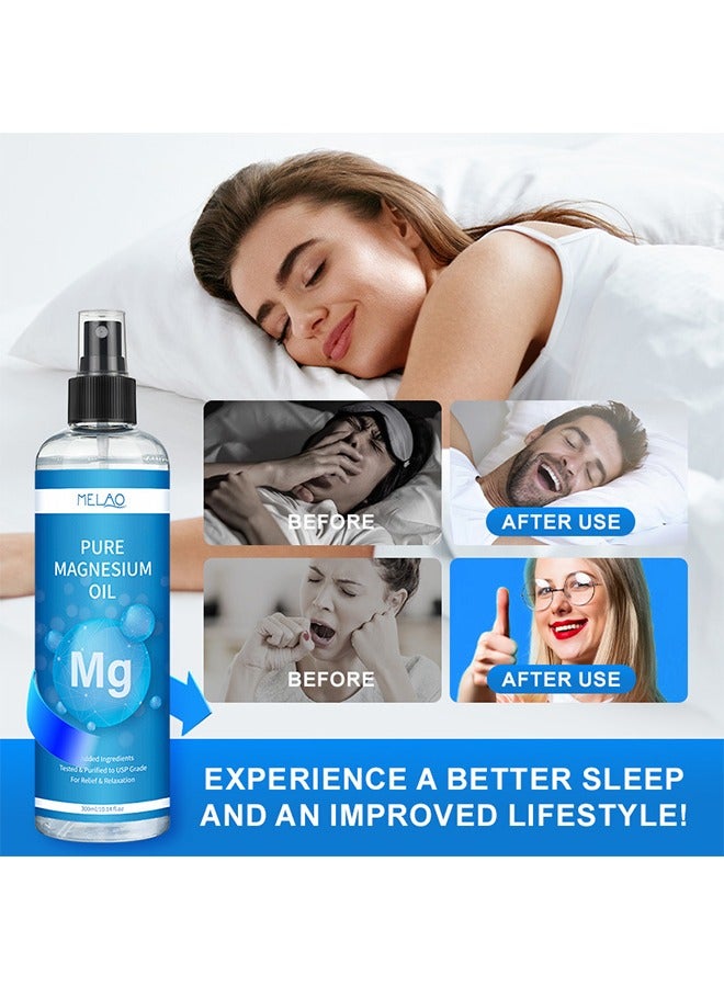 ميلاو رذاذ زيت المغنيسيوم النقي 300ML، رذاذ زيت المغنيسيوم العضوي النقي، رذاذ زيت المغنيسيوم عالي القوة تعزيز عضلة النوم تخفيف الضغط تحسين قدم النوم والرعاية المشتركة تقليل اللدغ في الجسم تخفيض زيت المغنيسيوم النقي للقدم والجسم - Image 4