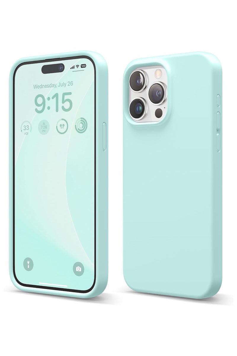 Silicone Case for iPhone 15 Pro Max  Silky Soft Touch Full-Body Protective Phone Case, Anti-Scratch Shockproof Cover with Microfiber Lining (AQUA GREEN)