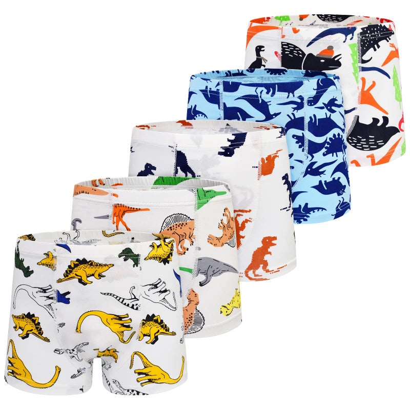 GRPSKCOS Boys Dinosaur Underwear- Pack of 5 Soft and Comfortable Boxer Shorts Briefs with Fun Colorful Dino Designs for Kids 4-6 Years Old(#1 Dinosaur,4-6 Years) - Image 1