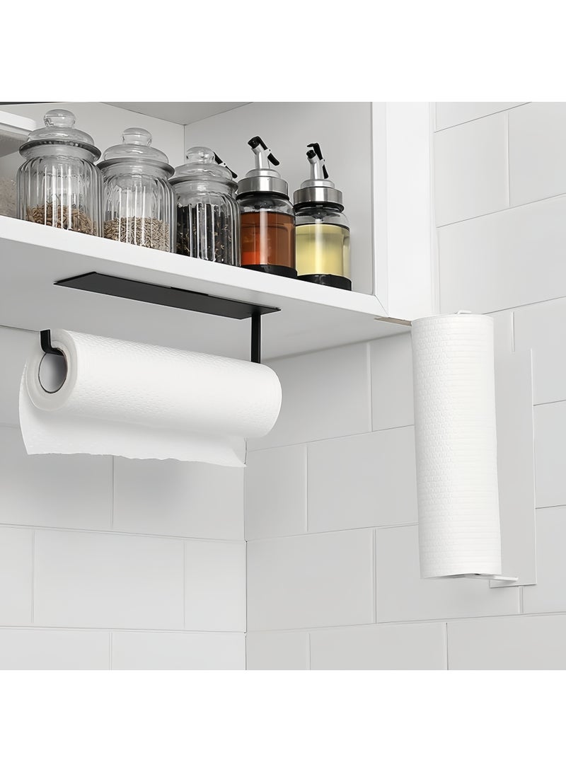 2pcs Paper Towel Holder - Self-Adhesive, Upgraded Carbon Steel Kitchen Roll Dispenser Under Cabinet - Image 5