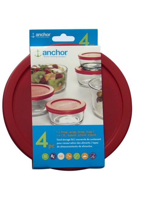 Anchor Hocking Replacement Lids 1x7cup1x4cup1x2cup1x1cup red Round lid