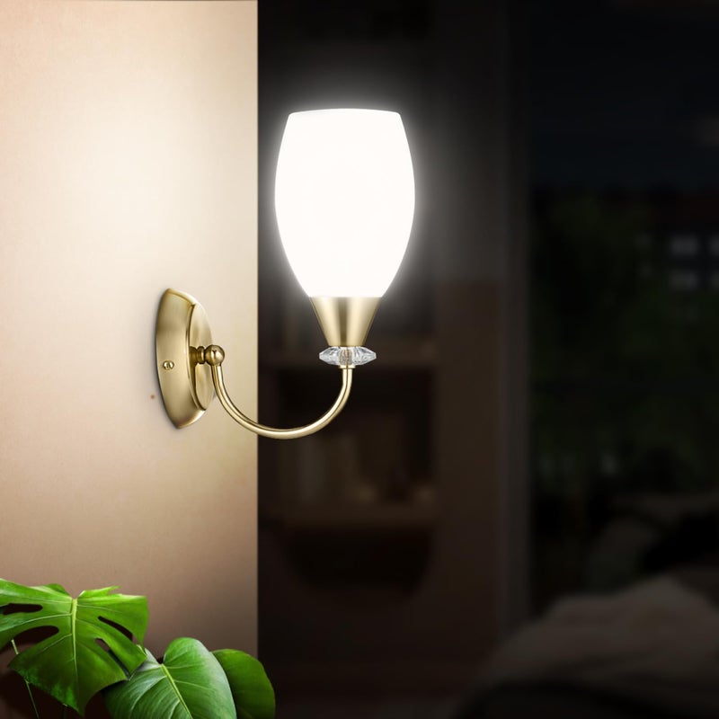 wipro BeuHome Single Wall Light BW06 | Premium Indoor Decorative Light with White Frosted Glass | Contemporary Sleek Design | Surface Mounted Classic Wall Light | E27 (1H, Brush Bronze) - Image 2