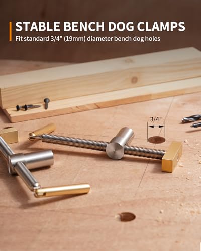 DAYDOOR Bench Dog Clamp, 3/4'' Dog Hole Clamp for Woodworking, Upgraded Adjustable Workbench Stop with Brass Handle (19mm, 2 Pack) - Image 2