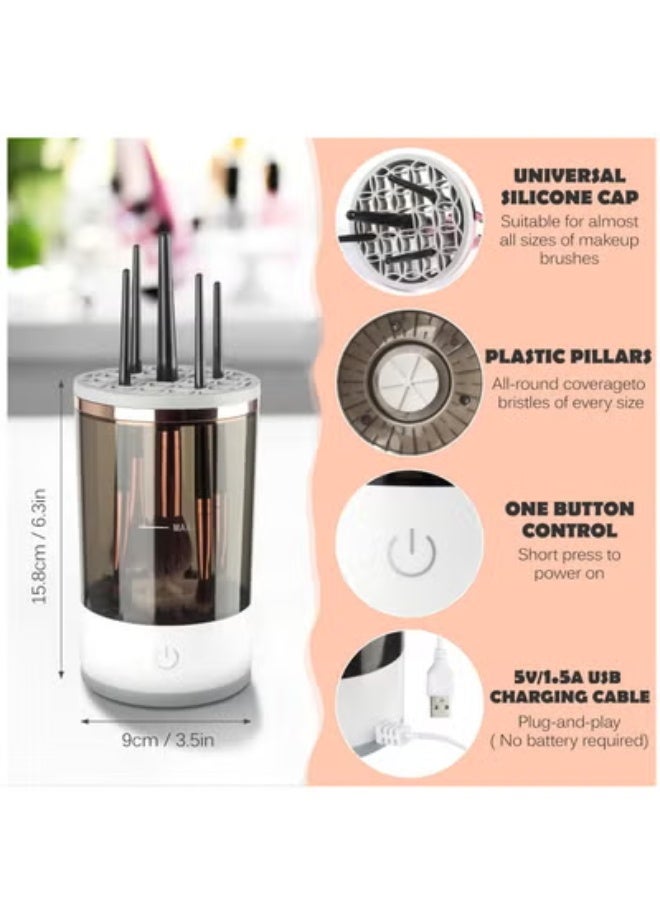 Furtey 3-in-1 Electric Makeup Brush Cleaner & Dryer – USB Rechargeable, Auto-Spinning with LED Light for All Brush Sizes - Image 2