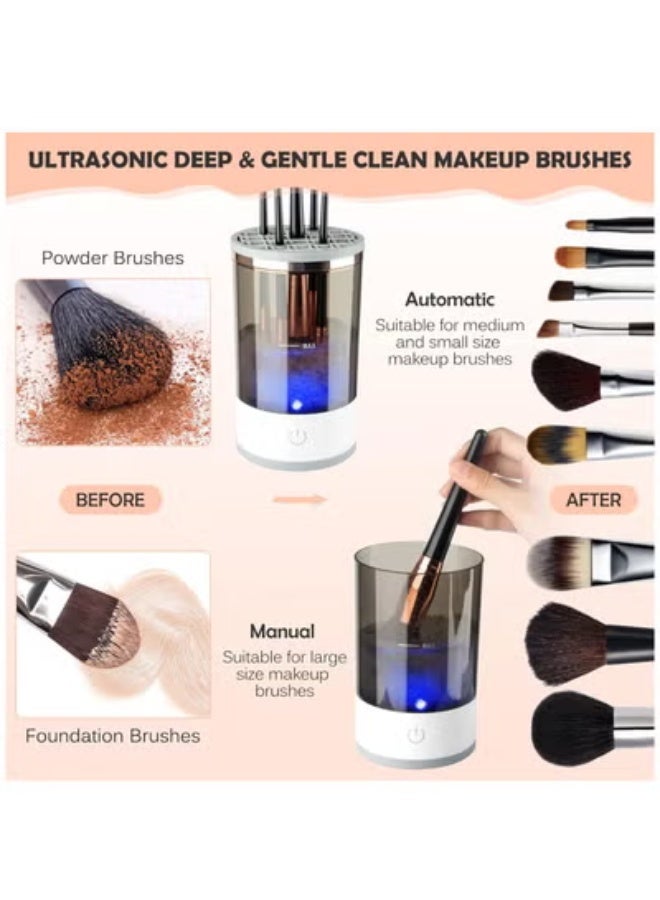 Furtey 3-in-1 Electric Makeup Brush Cleaner & Dryer – USB Rechargeable, Auto-Spinning with LED Light for All Brush Sizes - Image 3