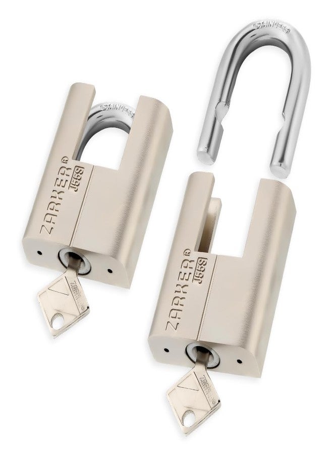 Zarker J55S keyed Alike Padlocks, Heavy Duty Stainless Steel Shackle Lock, Waterproof and Rustproof Storage, Warehouses, Garage, Outdoors, 2-Pack - Image 1