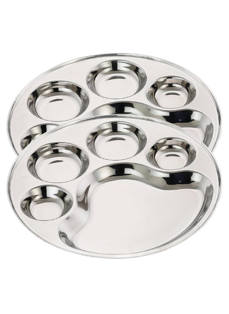 Expresso Expresso Stainless Steel 5 Compartment Divided Plate, Silver -Set of 2 pcs  - Image 1