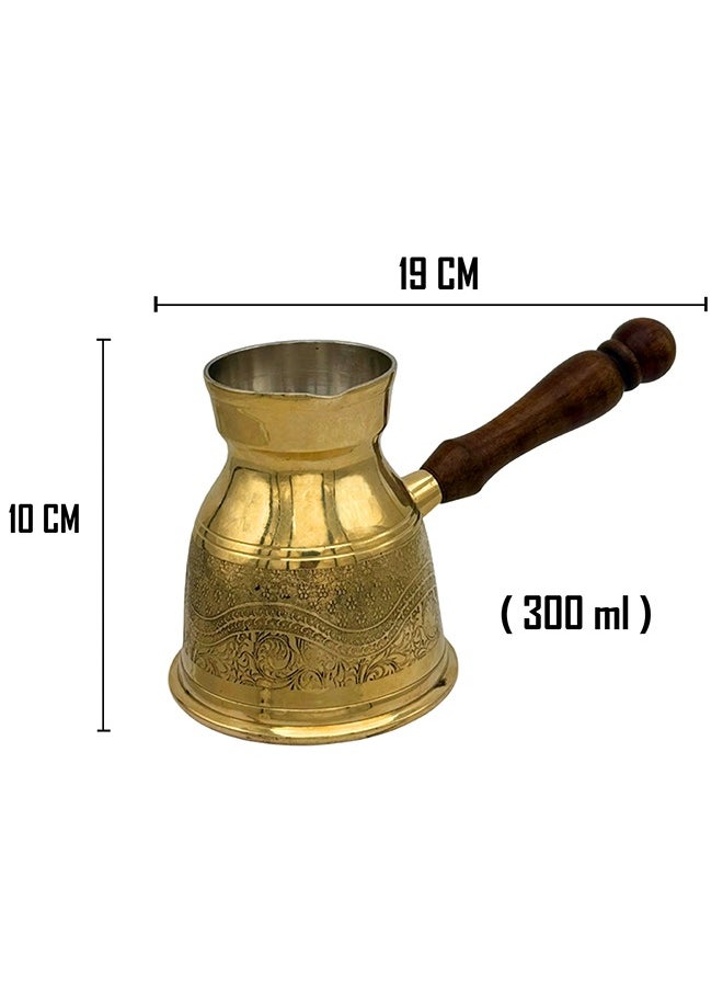 Majestic Majestic Brass Turkish Coffee Pot – Capacity: 300 ml (Medium Size), Laser Design – Handcrafted with Wooden Handle, Perfect for Turkish Coffee, Arabic Coffee, Tea, Milk, and Hot Beverages  - Image 3