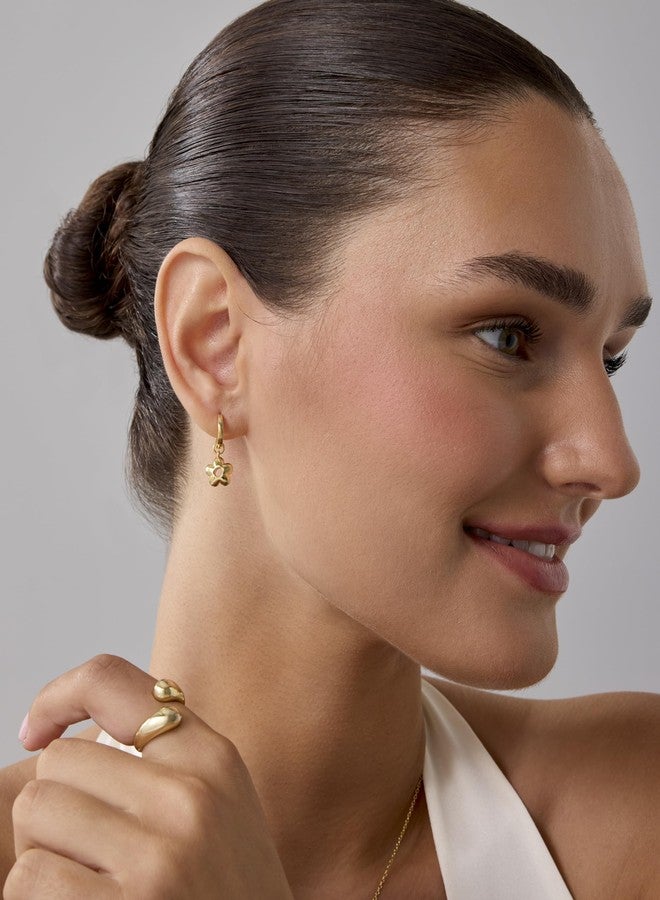 PAVOI أقراط هوغى متدلية على شكل زهرة مطلية بالذهب الأصفر عيار 14 للنساء | زوج من الأقراط الجذابة - Image 4