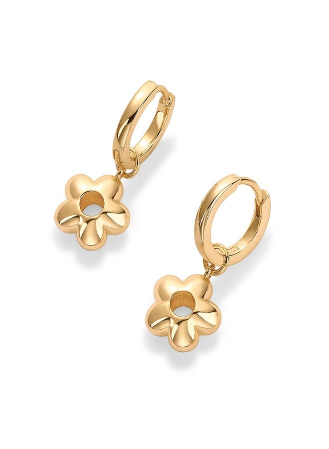 PAVOI أقراط هوغى متدلية على شكل زهرة مطلية بالذهب الأصفر عيار 14 للنساء | زوج من الأقراط الجذابة - Image 3