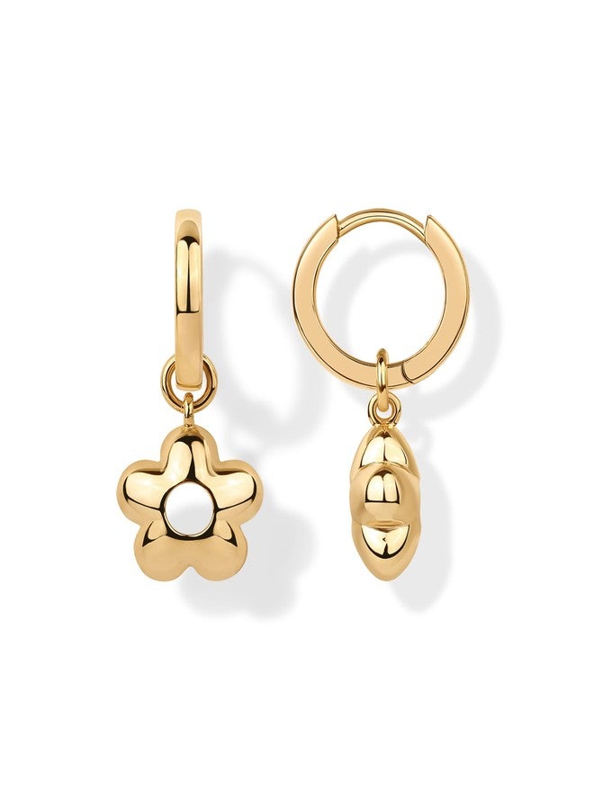 PAVOI أقراط هوغى متدلية على شكل زهرة مطلية بالذهب الأصفر عيار 14 للنساء | زوج من الأقراط الجذابة - Image 1