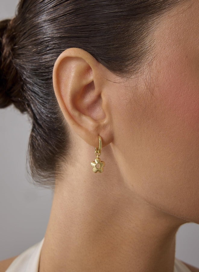 PAVOI أقراط هوغى متدلية على شكل زهرة مطلية بالذهب الأصفر عيار 14 للنساء | زوج من الأقراط الجذابة - Image 2