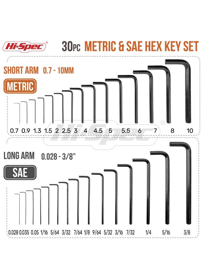 Hi-Spec Hi-Spec 30pc Imperial & Metric Hex Allen Key Wrench Folding Set with Small & Large Sizes. Includes Mini 0.035” Up to Long 10mm - Image 2