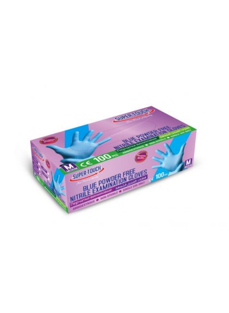 Super Touch Nitrile Gloves Blue Powder Free [Medium] 100Pc