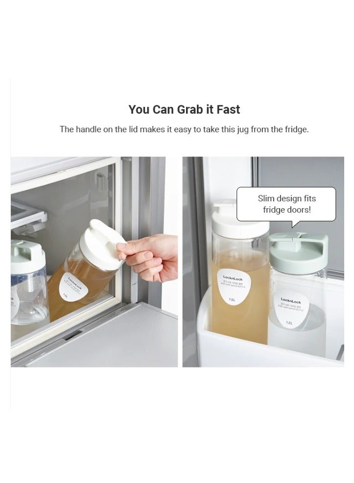 لوك آند لوك زجاجة مياه لوك لوك سهلة الإمساك بسعة 1.2 لتر - بيضاء وشفافة مع غطاء قابل للفصل للاستخدام في الثلاجة وعلى سطح الطاولة - Image 2