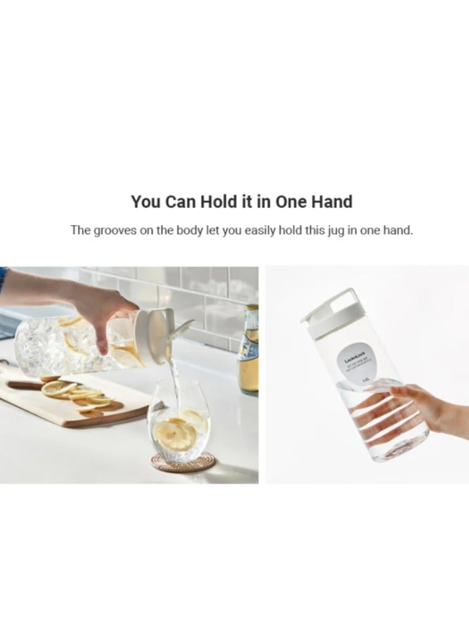لوك آند لوك زجاجة مياه لوك لوك سهلة الإمساك بسعة 1.2 لتر - بيضاء وشفافة مع غطاء قابل للفصل للاستخدام في الثلاجة وعلى سطح الطاولة - Image 3