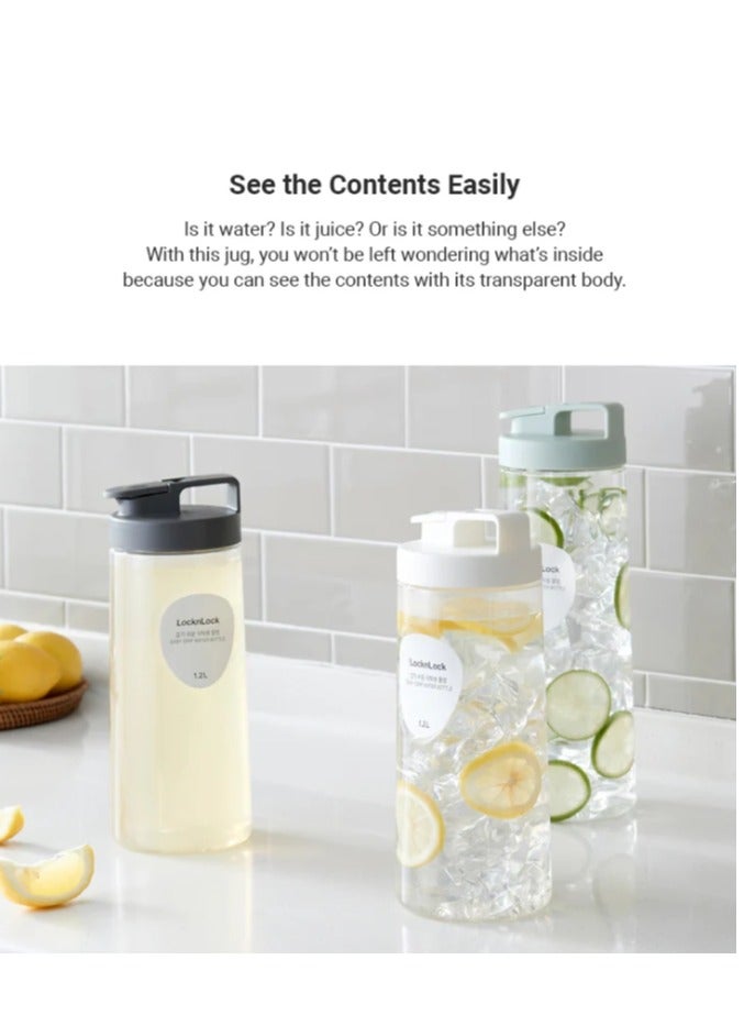 لوك آند لوك زجاجة مياه لوك لوك سهلة الإمساك بسعة 1.2 لتر - بيضاء وشفافة مع غطاء قابل للفصل للاستخدام في الثلاجة وعلى سطح الطاولة - Image 4