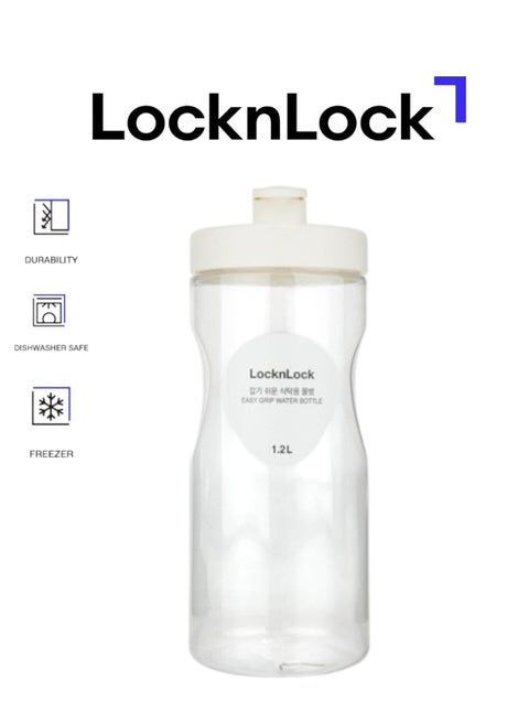 LocknLock Easy Grip Water Bottle 1.2L White, BPA-Free Transparent Fridge & Tabletop Hydration Bottle with Detachable Lid for Home & Office Use