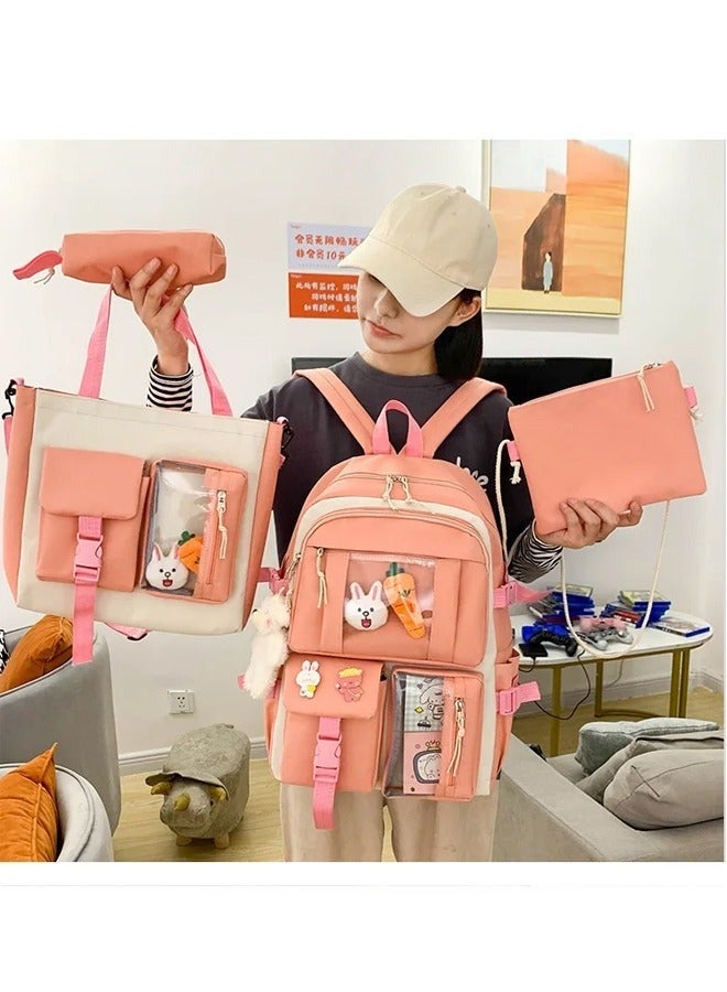 5 Pcs School Book Bag Set Duck Pendant Canvas Combo School Backpack Bag Girl Student Tote Crossbody Daypack Boy Pencil Case Girls schoolbag School Shoulder Bags(Purple)  - Image 3