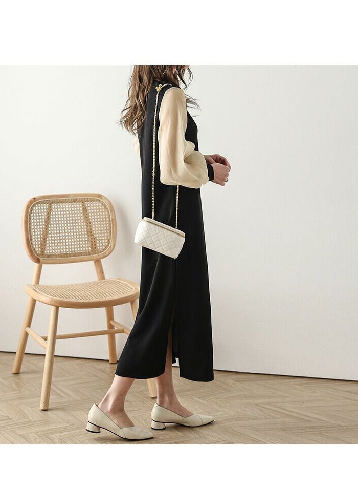 chiffon sleeve one piece pierce slit neck long sleeve long dress ﻿ - Image 2