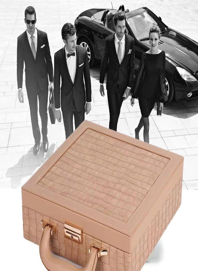 BIRMON حقيبة مجوهرات جلدية من بيرمون للنساء، منظم مجوهرات ثلاثي الطبقات، حافظة عرض وتخزين، حامل للخواتم والأقراط والقلائد والدلايات، هدية عتيقة (ذهبي فاتح - قطعة واحدة) - Image 5