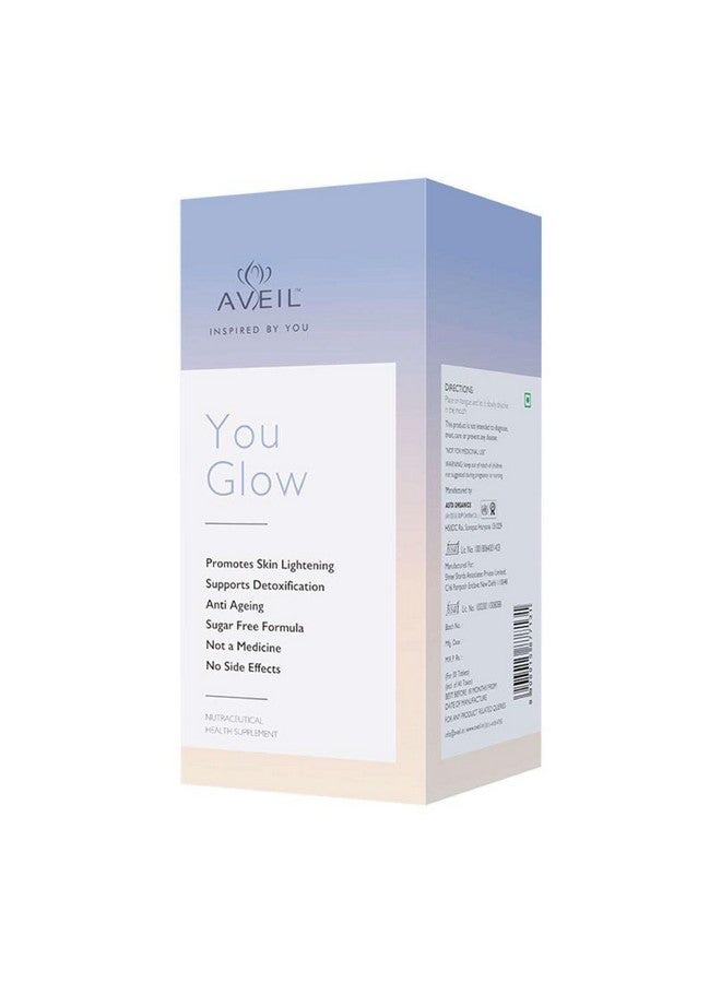 AVEIL YouGlow Glutathione and Vitamin C Skin Rejuvenating Tablet - 30 Tablets | L-Glutathione 500mg Tablets with CoQ10, Alpha Lipoic Acid, & Grape Seed Extract for Healthy & Radiant Skin | Sugar Free - Image 1